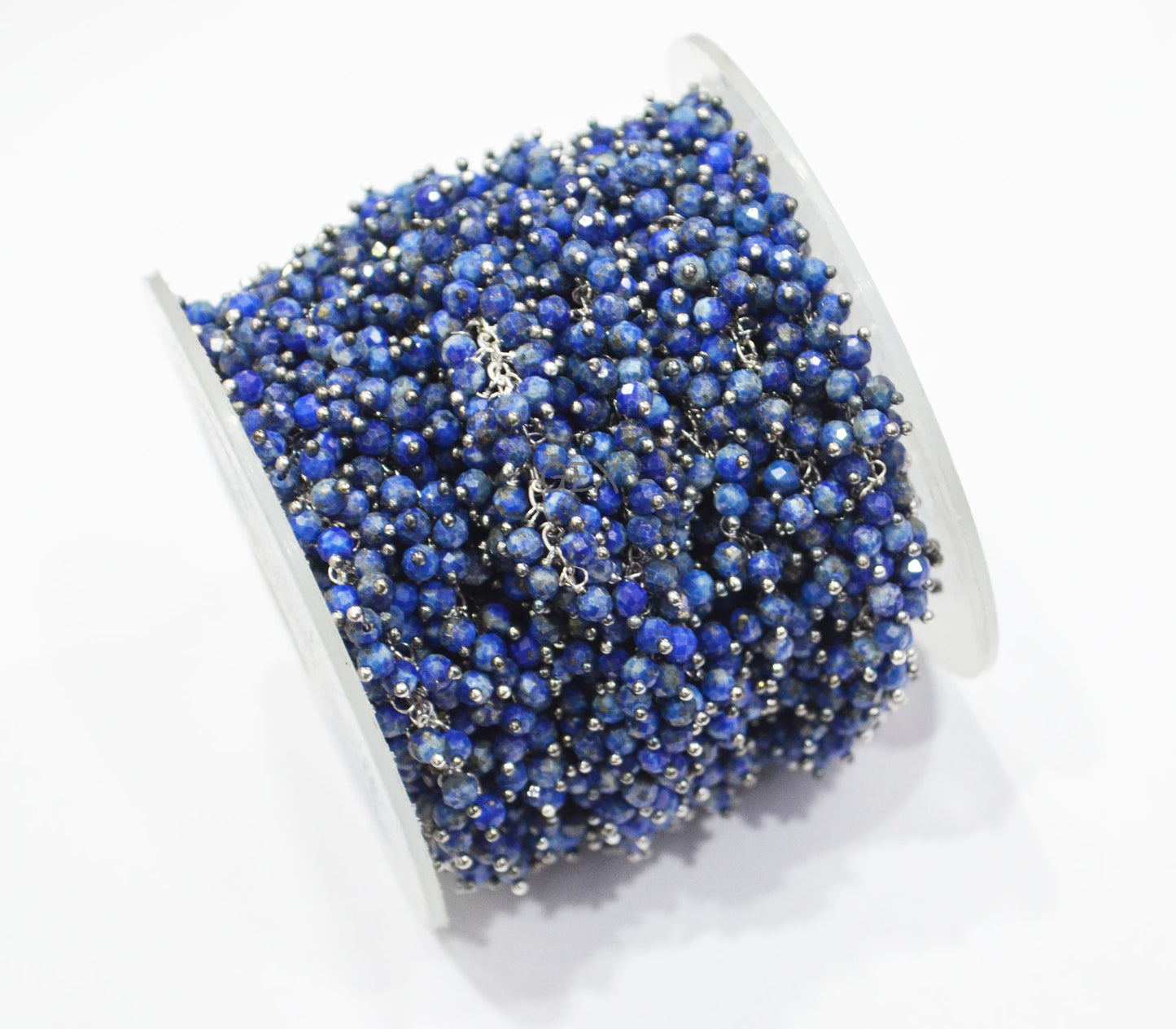 Lapis Lazuli Faceted Round Shape Grape Chain , Lapis Lazuli Angoori Cluster Wire Wrapped Chain , 3 mm , 7248