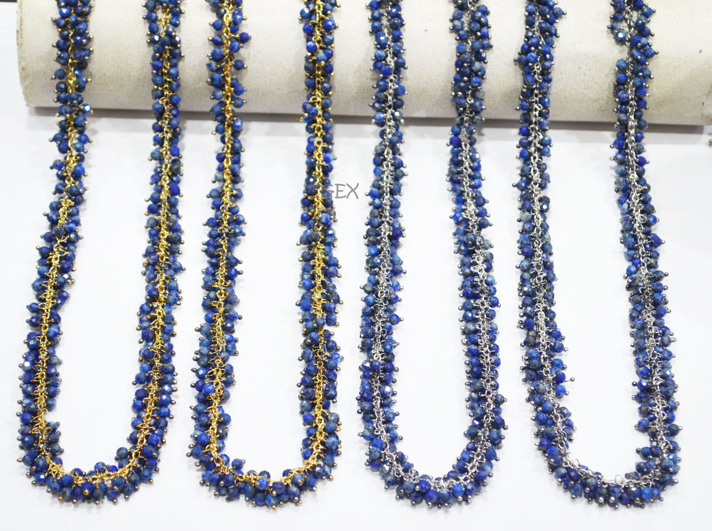 Lapis Lazuli Faceted Round Shape Grape Chain , Lapis Lazuli Angoori Cluster Wire Wrapped Chain , 3 mm , 7248