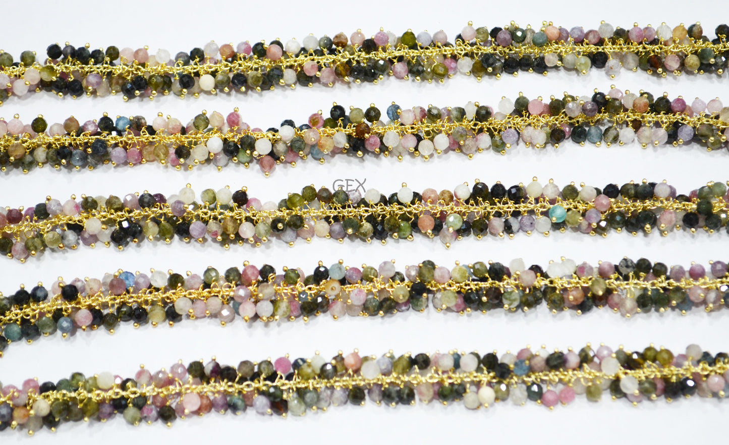 Multi Tourmaline Faceted Round Shape Grape Chain , Multi Tourmaline Angoori Cluster Wire Wrapped Chain , 4 mm , 7249