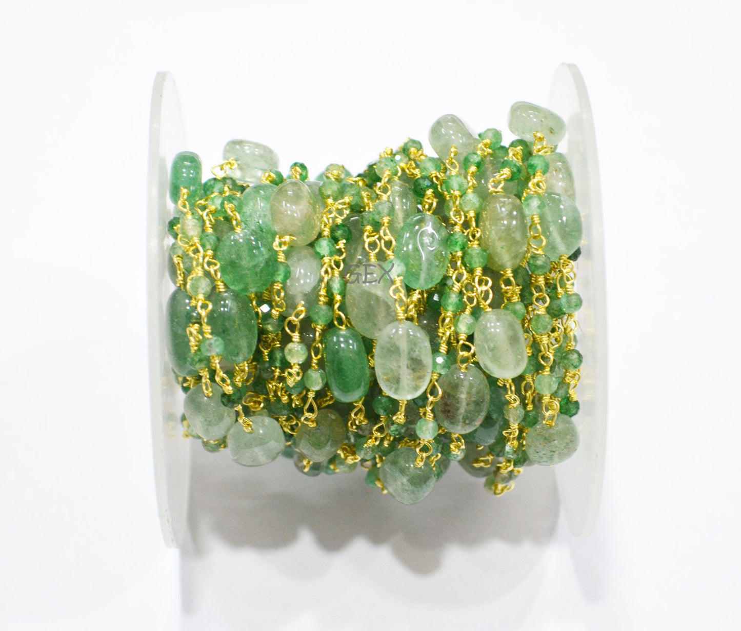 Green Strawberry Quartz Faceted Round Shape Rosary Beaded Chain , Green Strawberry Quartz Smooth Oval Shape Wire Wrapped Chain , 3 mm , 7252