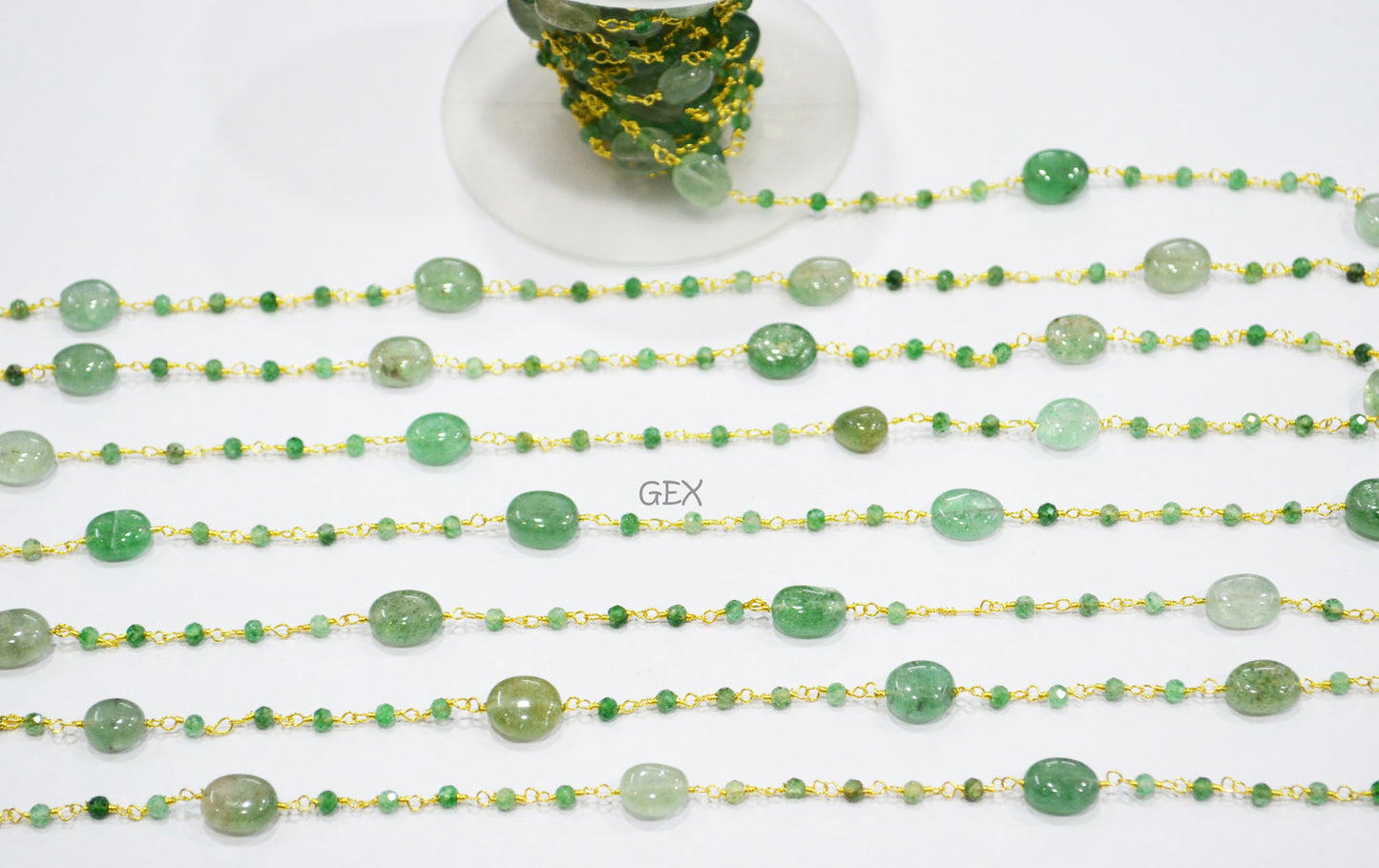 Green Strawberry Quartz Faceted Round Shape Rosary Beaded Chain , Green Strawberry Quartz Smooth Oval Shape Wire Wrapped Chain , 3 mm , 7252