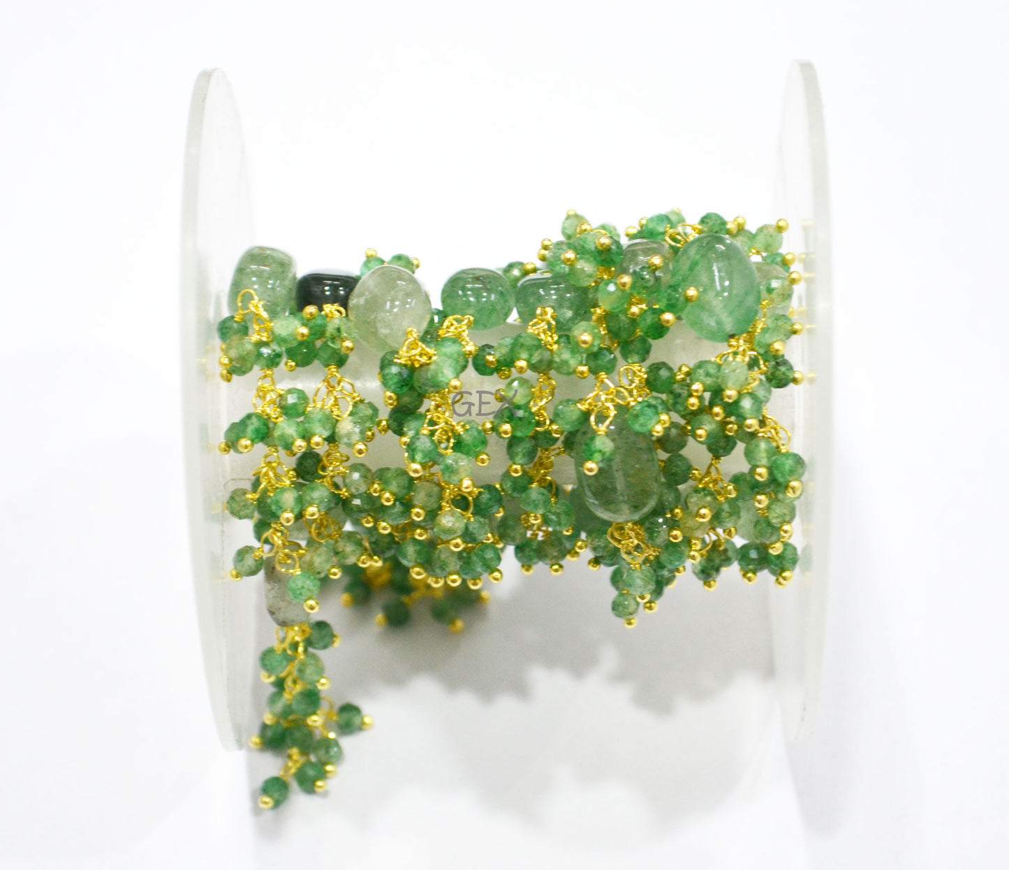 Green Strawberry Quartz Faceted Round Shape Angoori Cluster Chain , Green Strawberry Quartz Smooth Oval Shape Grape Chain , 3 mm , 7254