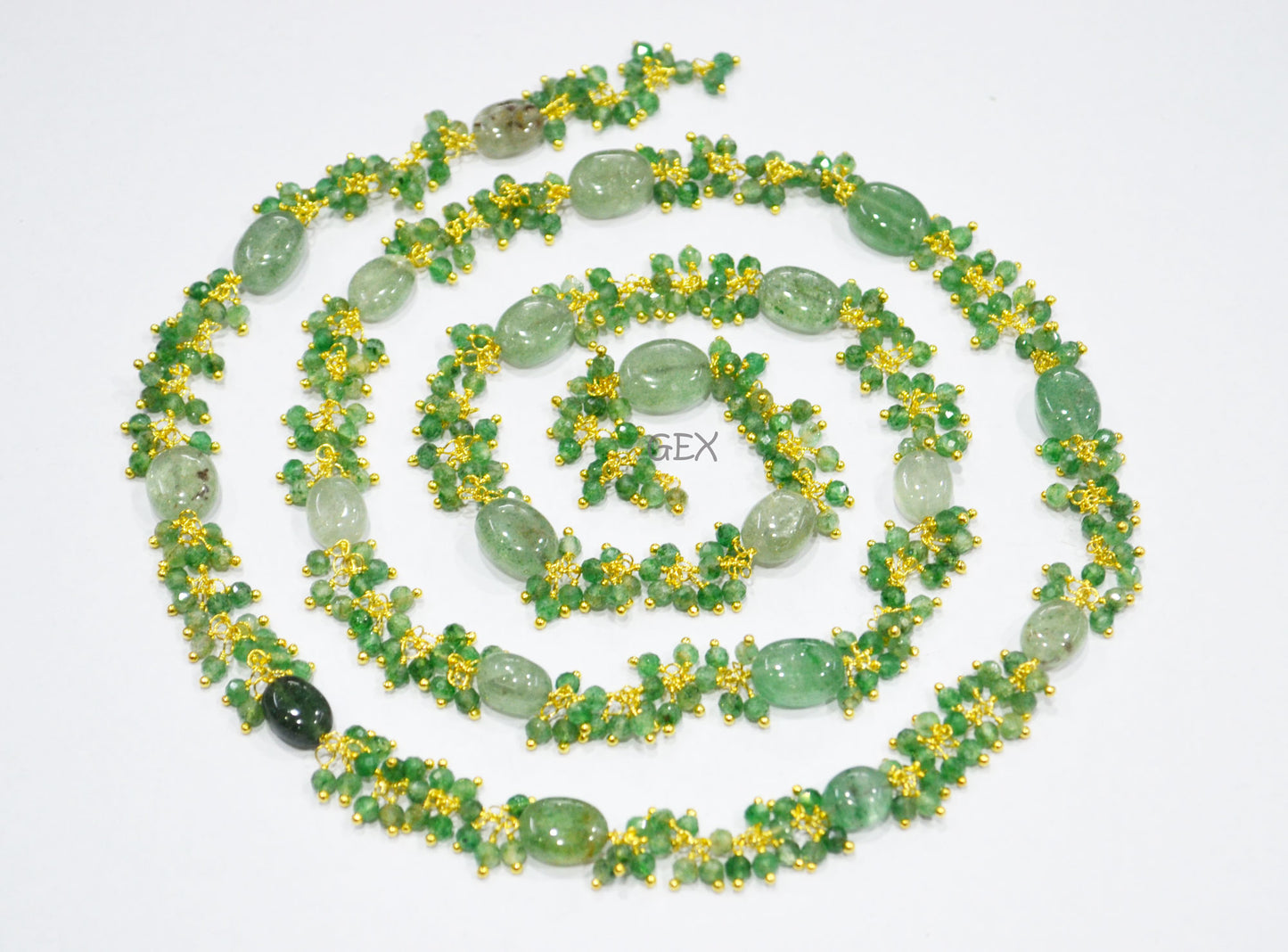 Green Strawberry Quartz Faceted Round Shape Angoori Cluster Chain , Green Strawberry Quartz Smooth Oval Shape Grape Chain , 3 mm , 7254