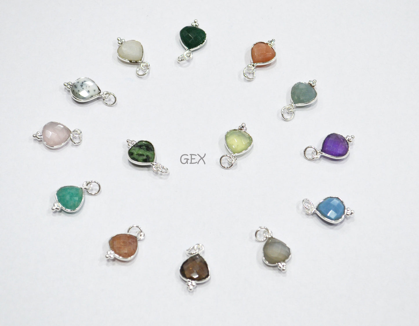 Multi Semi Precious Faceted Heart Shape Connector ,Multi Semi Precious Gemstone Single Bail Bezel Pendant , Sold By Piece , 10 - 11 mm ,7256