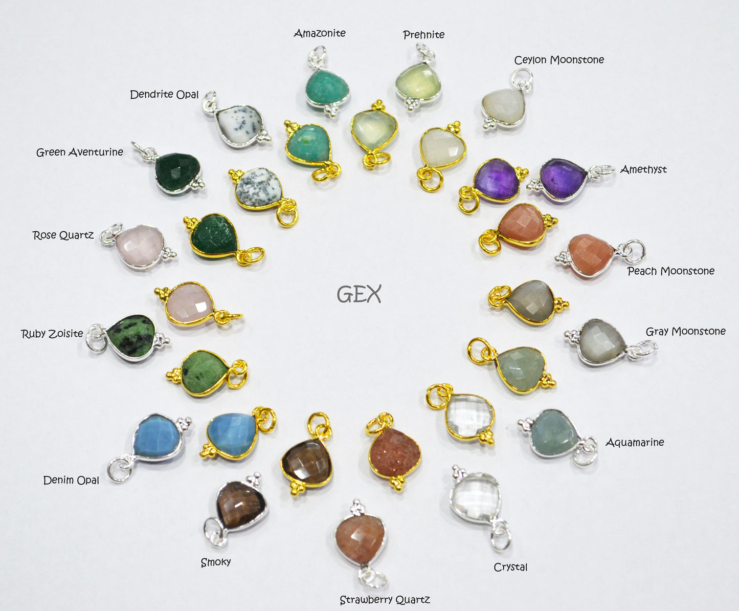 Multi Semi Precious Faceted Heart Shape Connector ,Multi Semi Precious Gemstone Single Bail Bezel Pendant , Sold By Piece , 10 - 11 mm ,7256