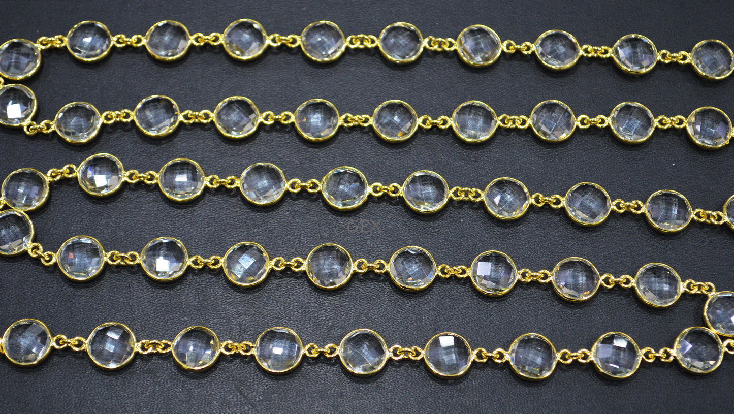 Crystal Hydro Quartz Faceted Coin Shape Connector Chain , 10 mm , RB-7258