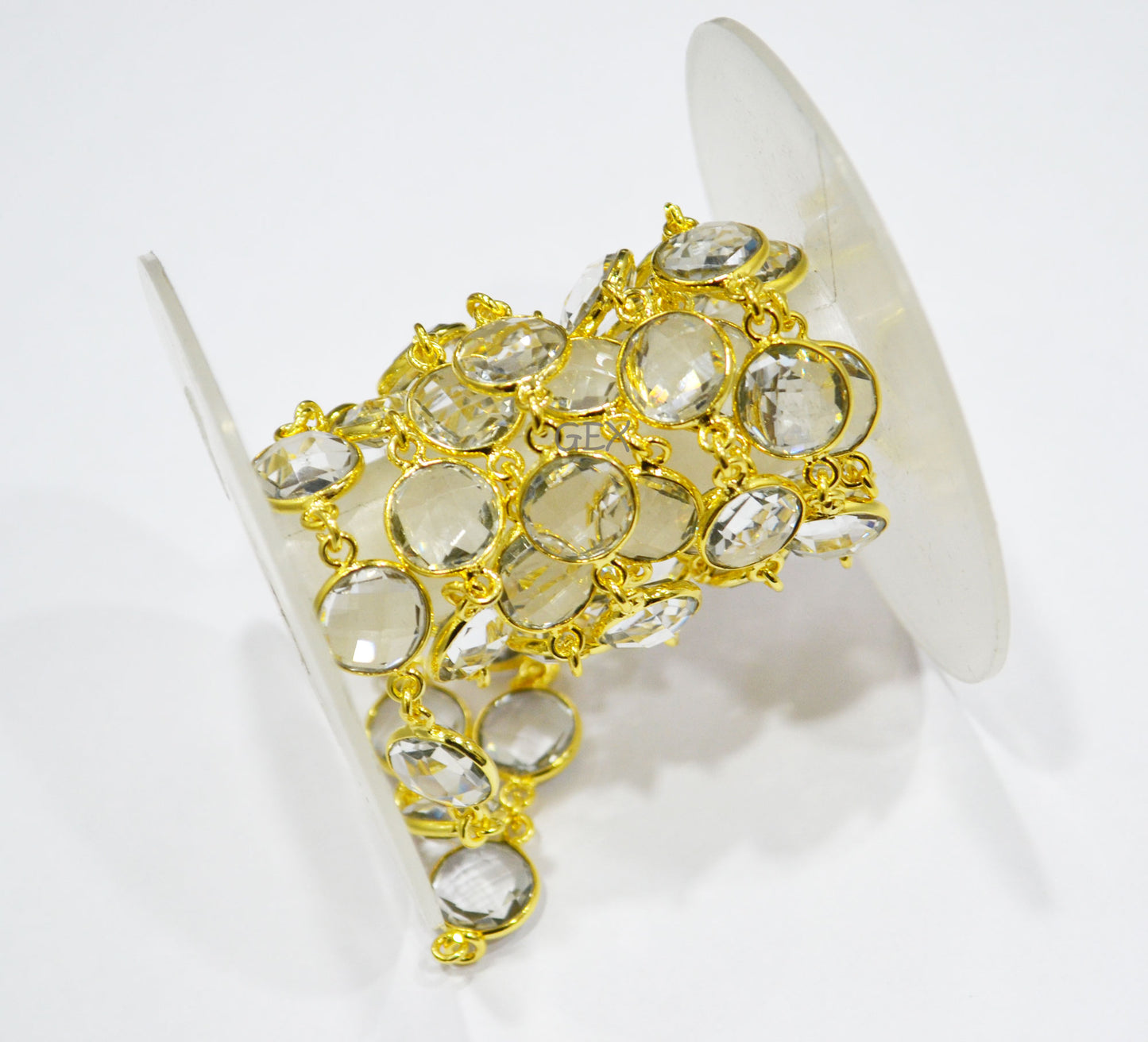 Crystal Hydro Quartz Faceted Coin Shape Connector Chain , 10 mm , RB-7258