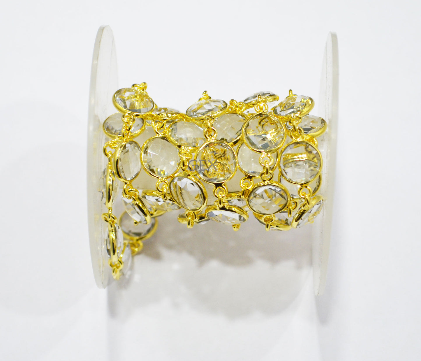 Crystal Hydro Quartz Faceted Coin Shape Connector Chain , 10 mm , RB-7258