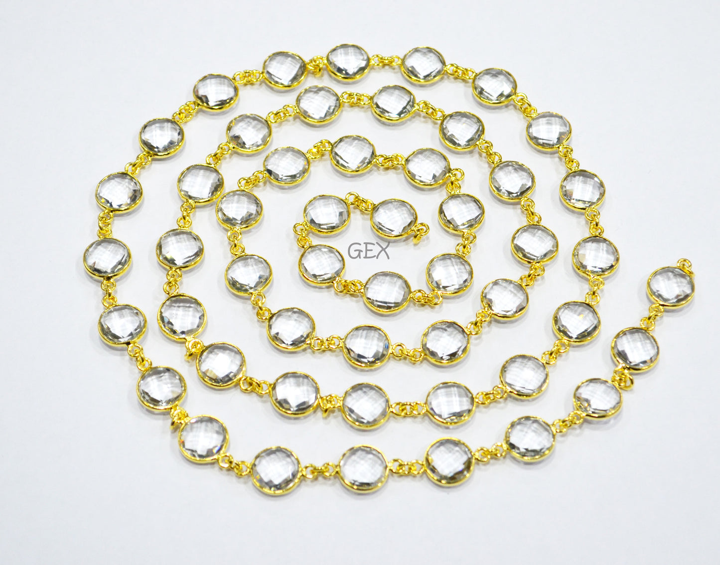 Crystal Hydro Quartz Faceted Coin Shape Connector Chain , 10 mm , RB-7258