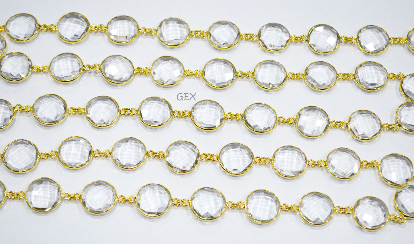 Crystal Hydro Quartz Faceted Coin Shape Connector Chain , 15 mm , RB-7259