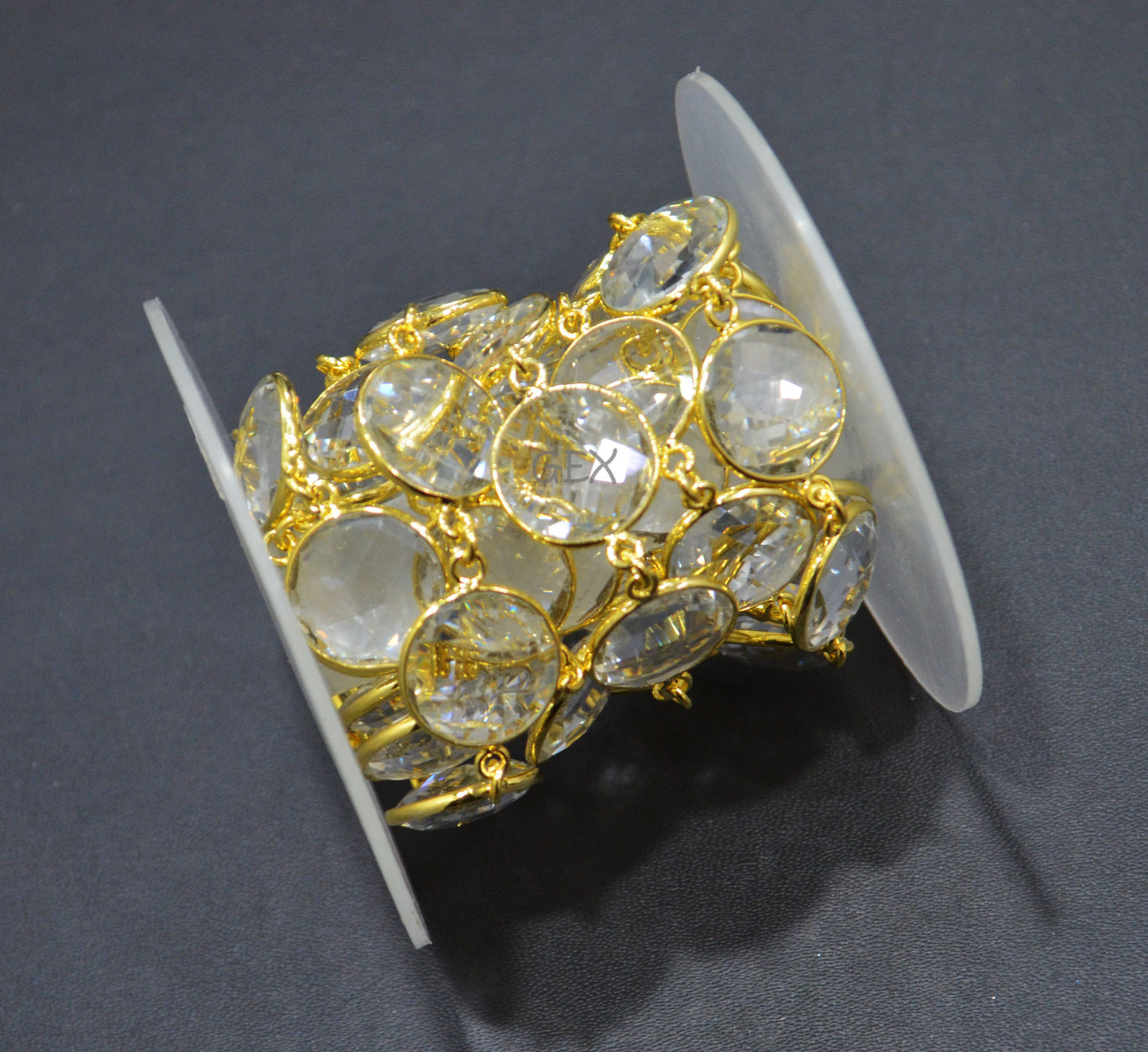 Crystal Hydro Quartz Faceted Coin Shape Connector Chain , 15 mm , RB-7259
