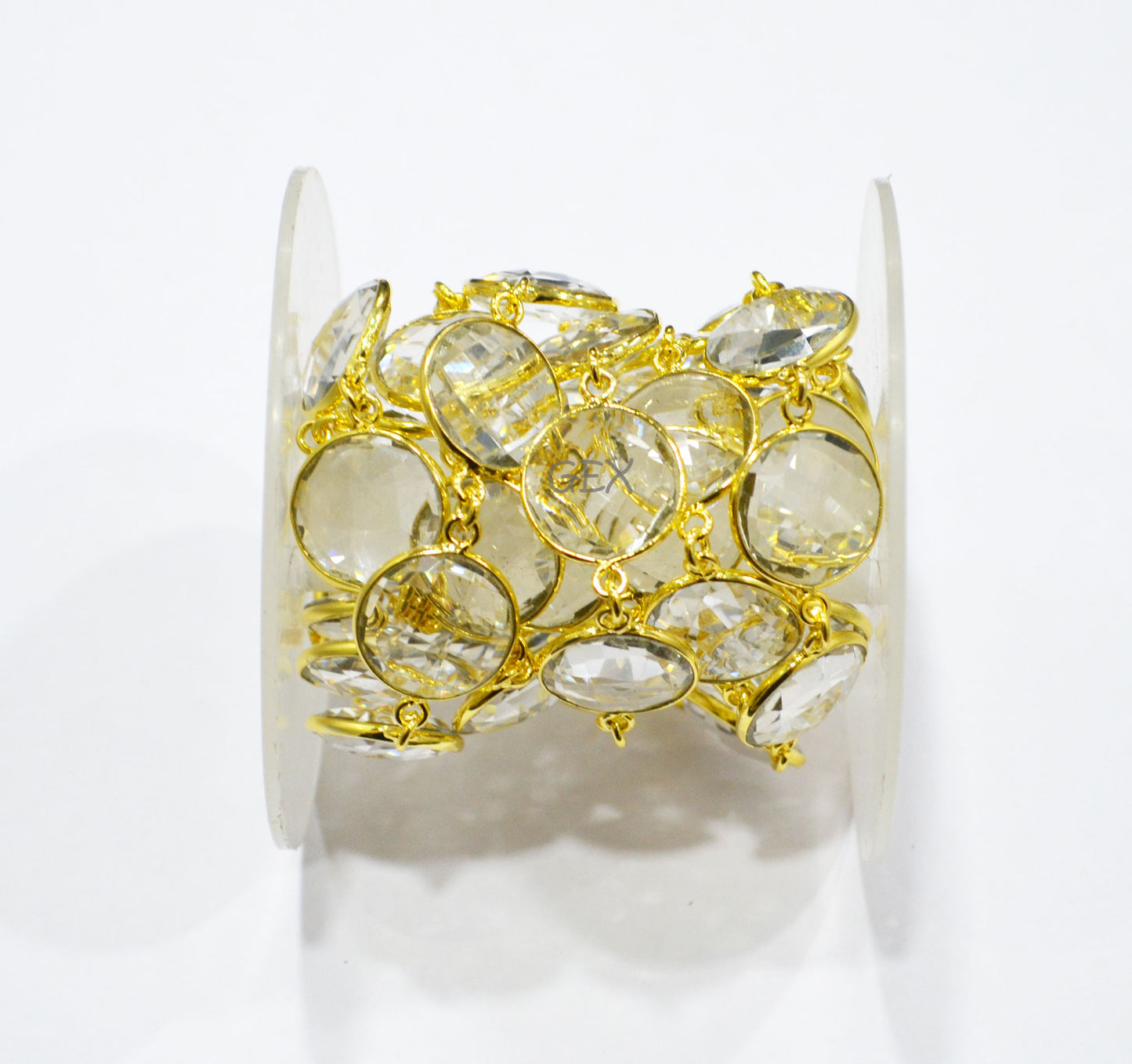 Crystal Hydro Quartz Faceted Coin Shape Connector Chain , 15 mm , RB-7259