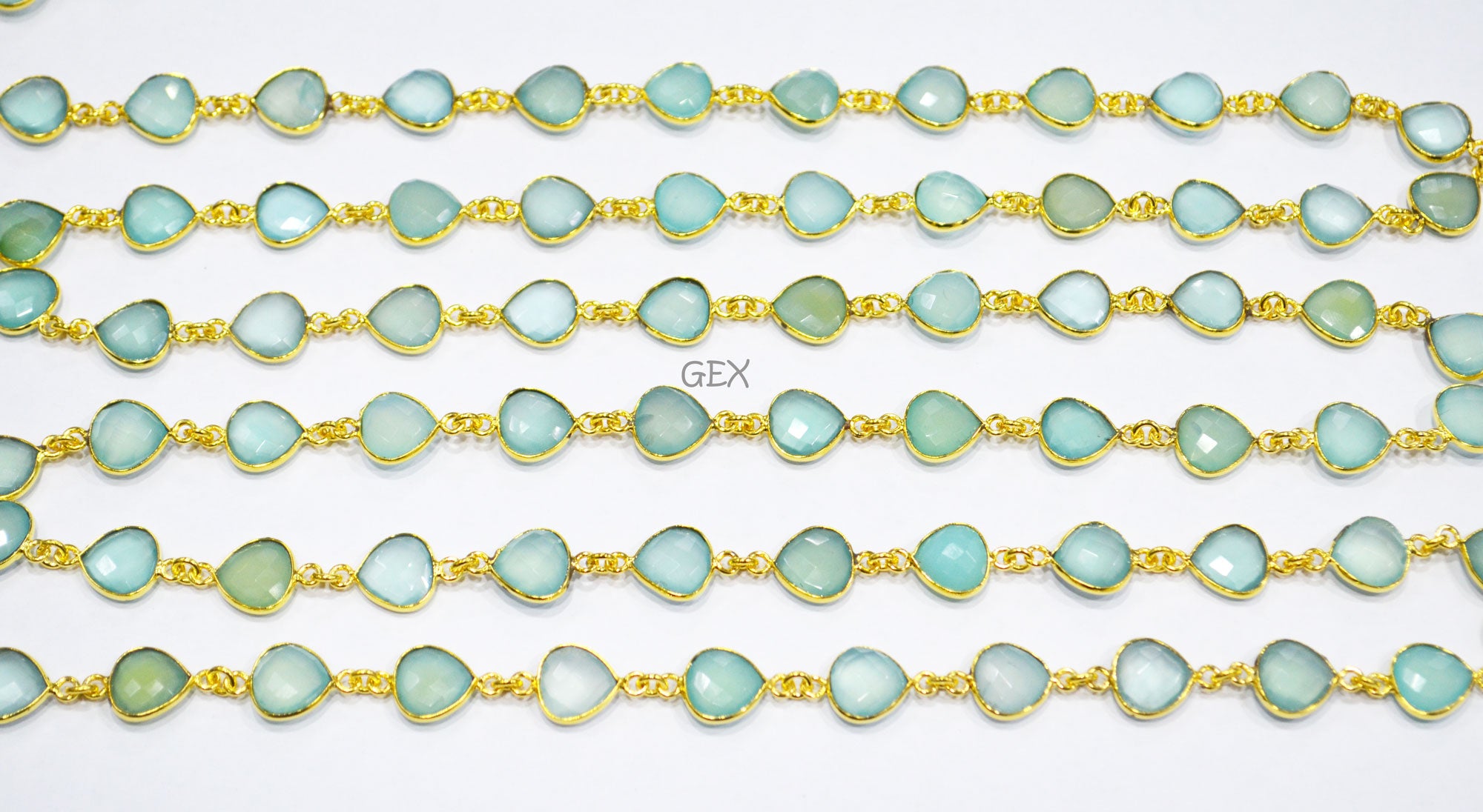 Aqua Chalcedony Faceted Heart Shape Connector Chain , 10 mm , RB-7260
