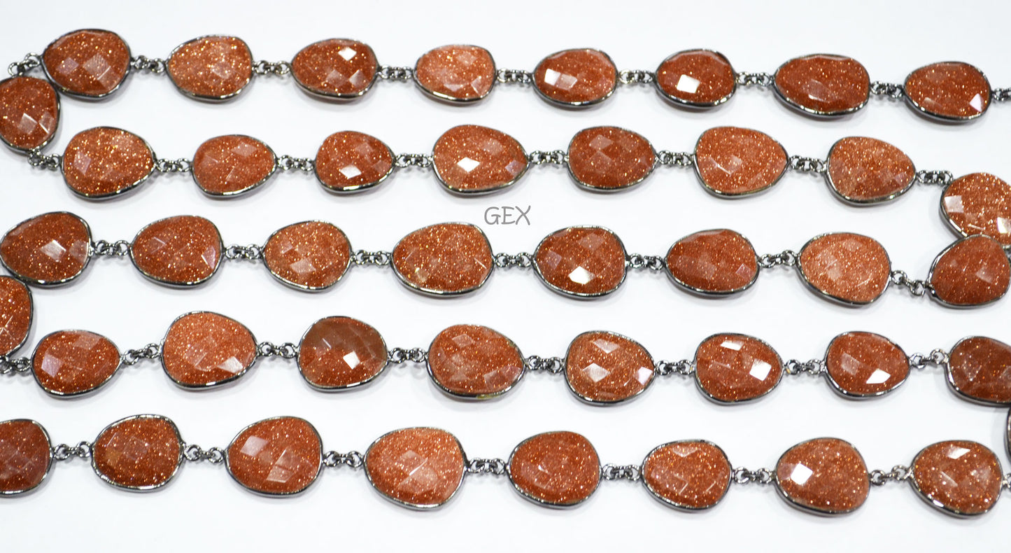 Synthetic Sunstone Hydro Quartz Faceted Free Form Shape Connector Chain , 15 - 20 mm , RB-7261