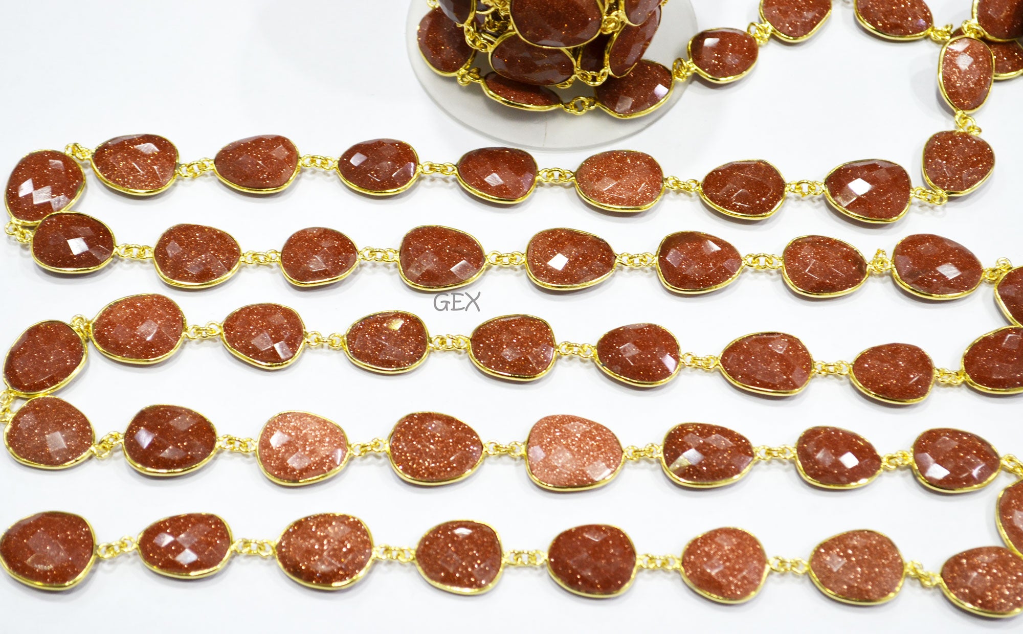 Synthetic Sunstone Hydro Quartz Faceted Free Form Shape Connector Chain , 15 - 20 mm , RB-7261