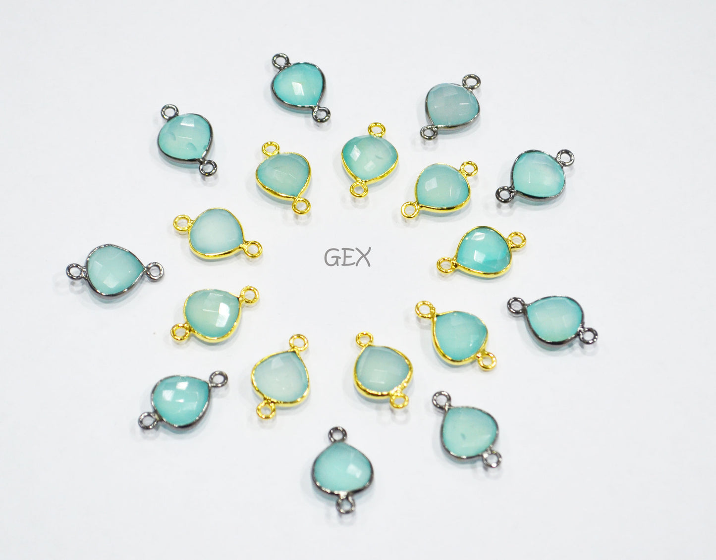 Aqua Chalcedony Faceted Heart Shape Connector , Sold By Piece , 10 mm , RB-7265