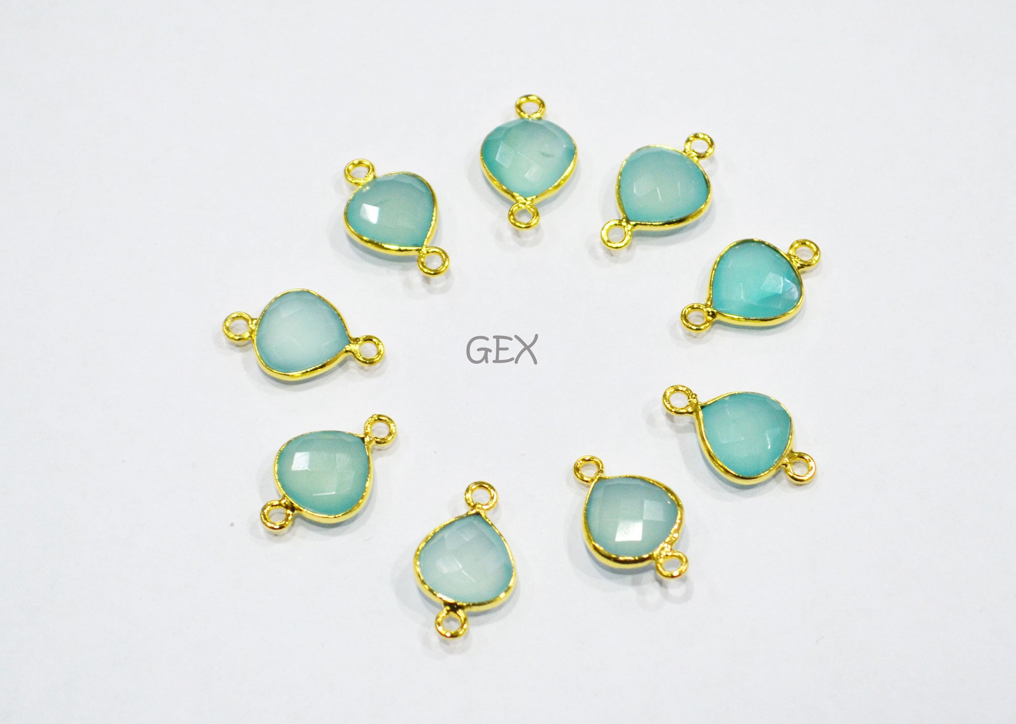 Aqua Chalcedony Faceted Heart Shape Connector , Sold By Piece , 10 mm , RB-7265