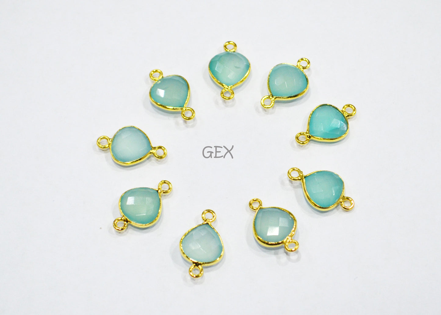 Aqua Chalcedony Faceted Heart Shape Connector , Sold By Piece , 10 mm , RB-7265