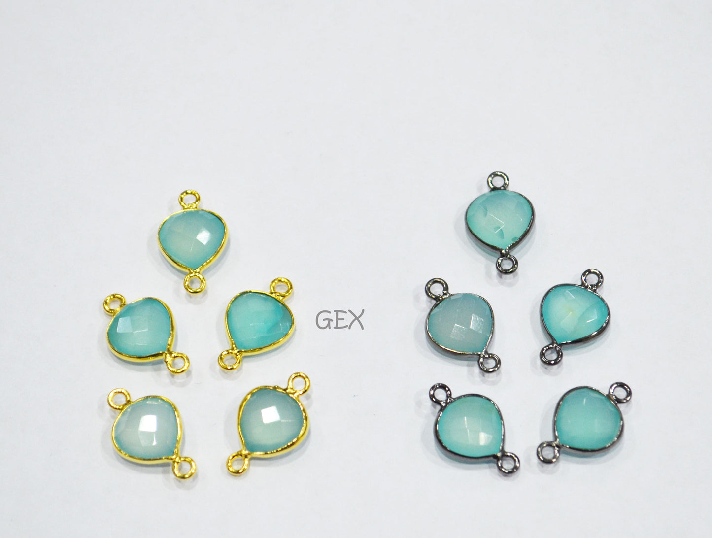 Aqua Chalcedony Faceted Heart Shape Connector , Sold By Piece , 10 mm , RB-7265