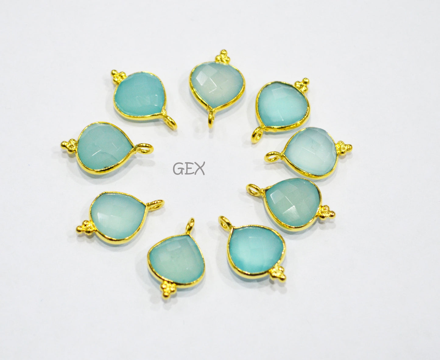 Aqua Chalcedony Faceted Heart Shape Connector , Sold By Piece , 10 mm , RB-7266