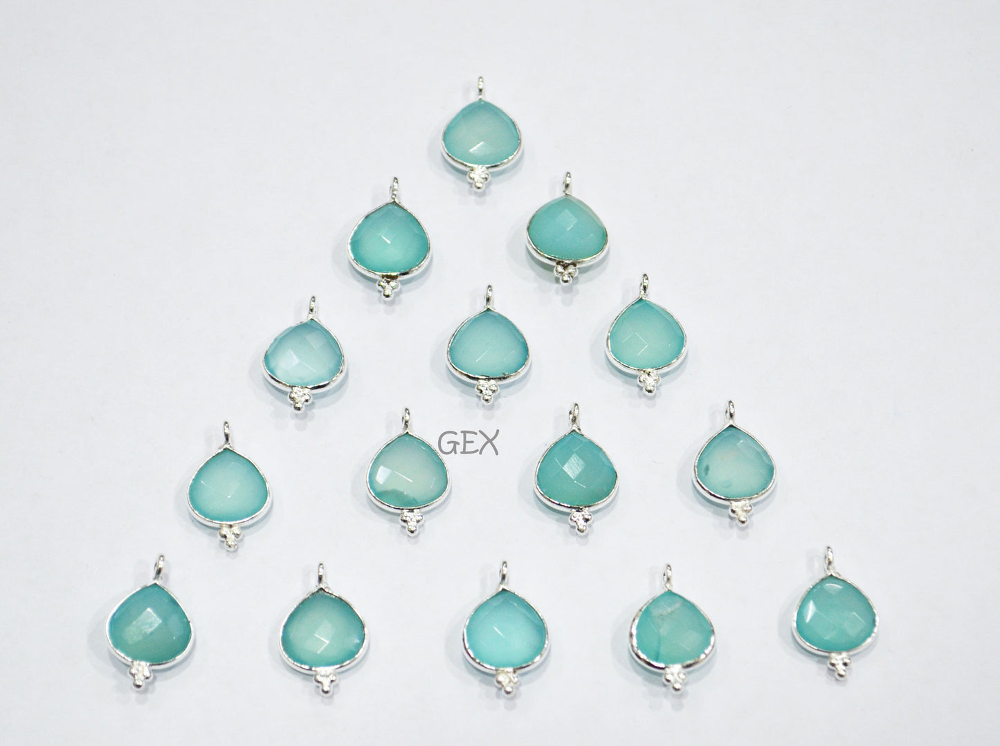 Aqua Chalcedony Faceted Heart Shape Connector , Sold By Piece , 10 mm , RB-7266