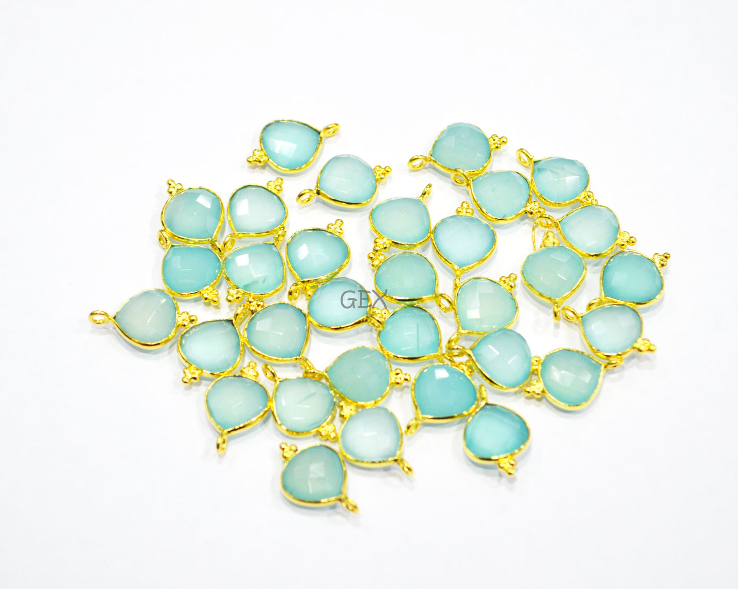 Aqua Chalcedony Faceted Heart Shape Connector , Sold By Piece , 10 mm , RB-7266