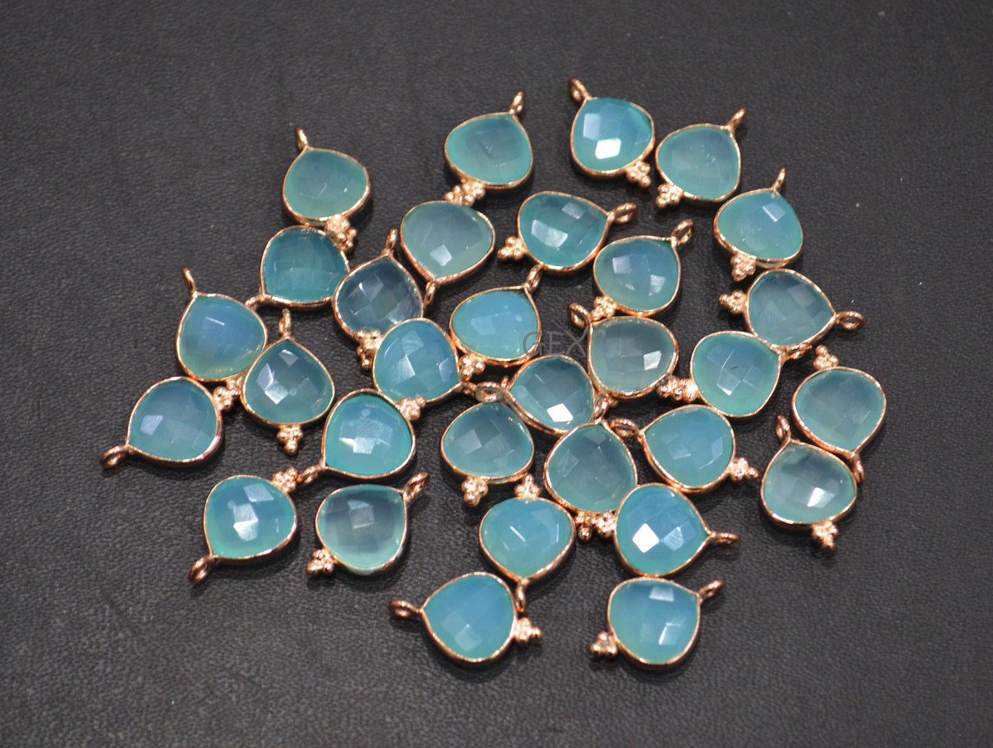 Aqua Chalcedony Faceted Heart Shape Connector , Sold By Piece , 10 mm , RB-7266