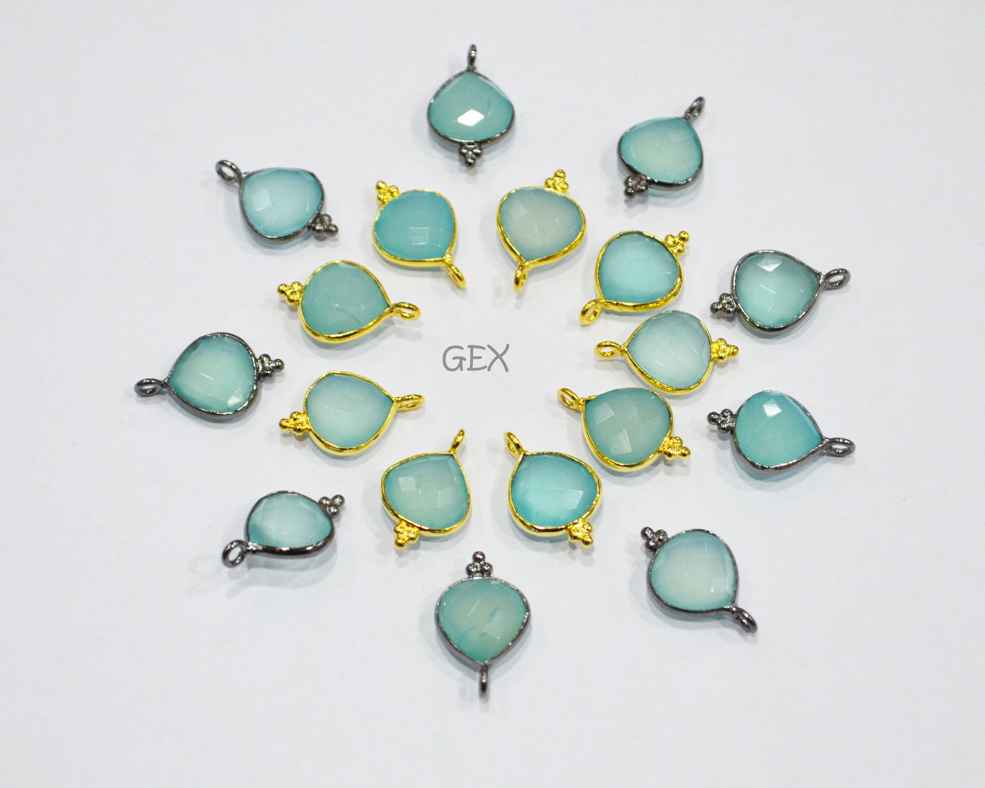Aqua Chalcedony Faceted Heart Shape Connector , Sold By Piece , 10 mm , RB-7266