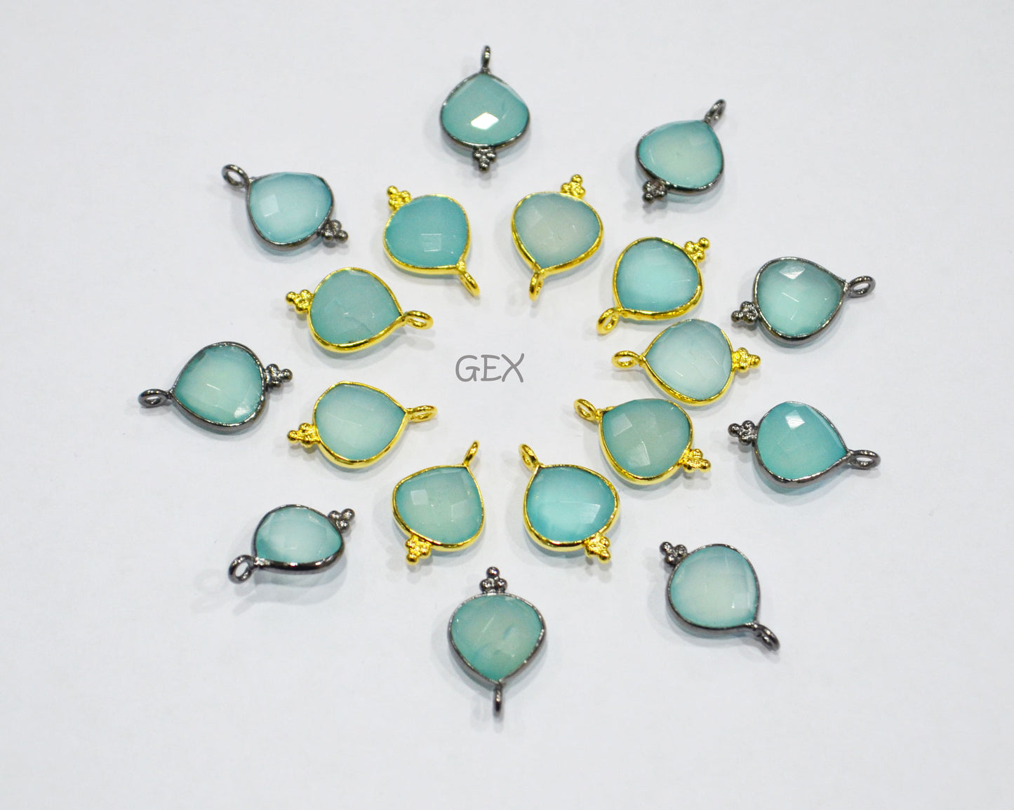 Aqua Chalcedony Faceted Heart Shape Connector , Sold By Piece , 10 mm , RB-7266
