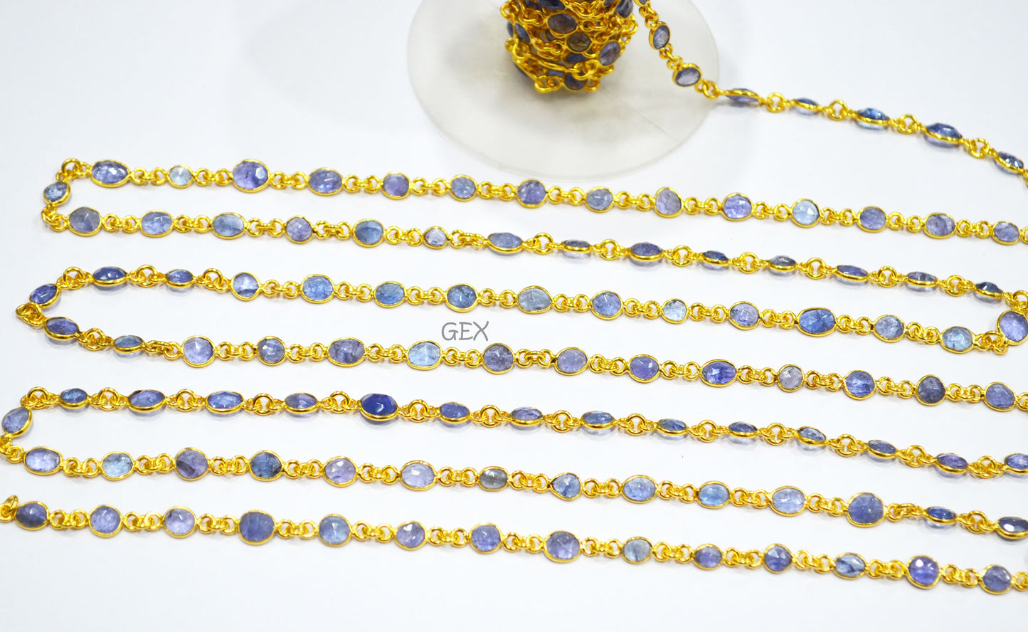 Tanzanite Faceted Slice Shape Connector Chain , Tanzanite Free Form Shape Bezel Link Chain , 4x5 - 6x8 mm , RB-7297