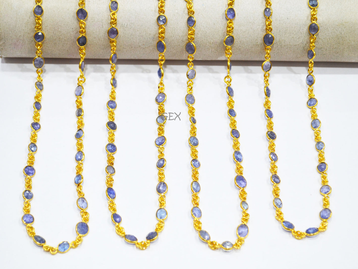 Tanzanite Faceted Slice Shape Connector Chain , Tanzanite Free Form Shape Bezel Link Chain , 4x5 - 6x8 mm , RB-7297