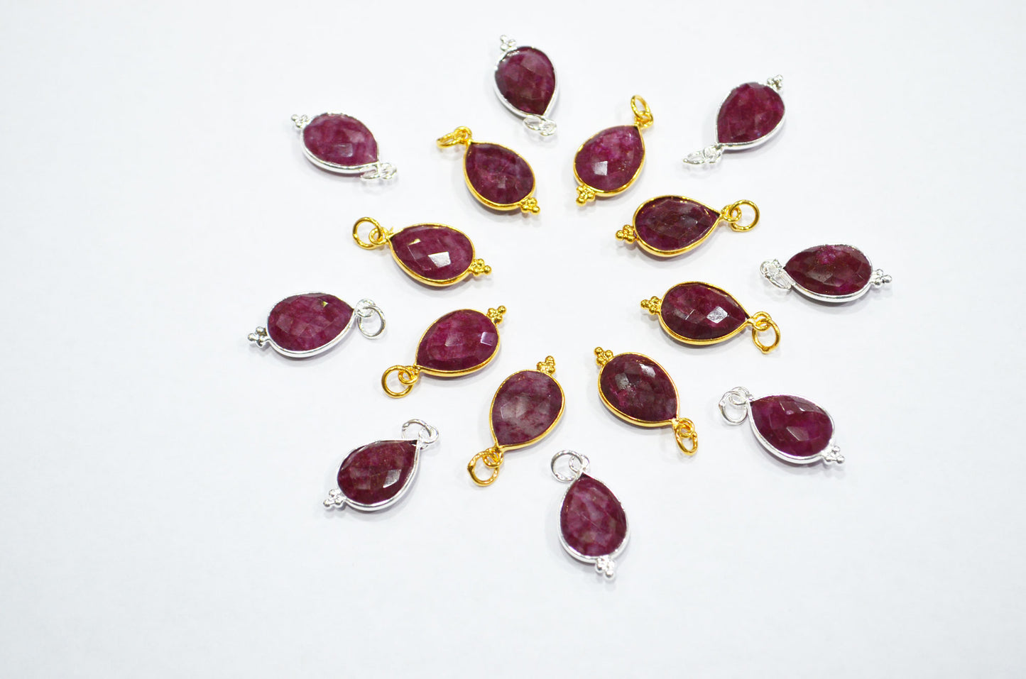 Dyed Ruby Faceted Pear Shape Connector , Sold By Piece , 11x22 mm , RB-7307