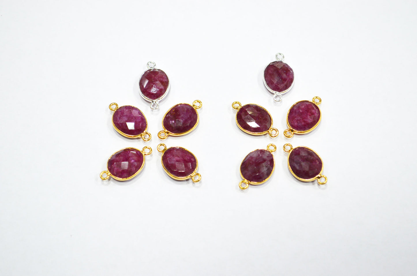 Dyed Ruby Faceted Oval Shape Connector , Sold By Piece , 12x21 mm , RB-7309