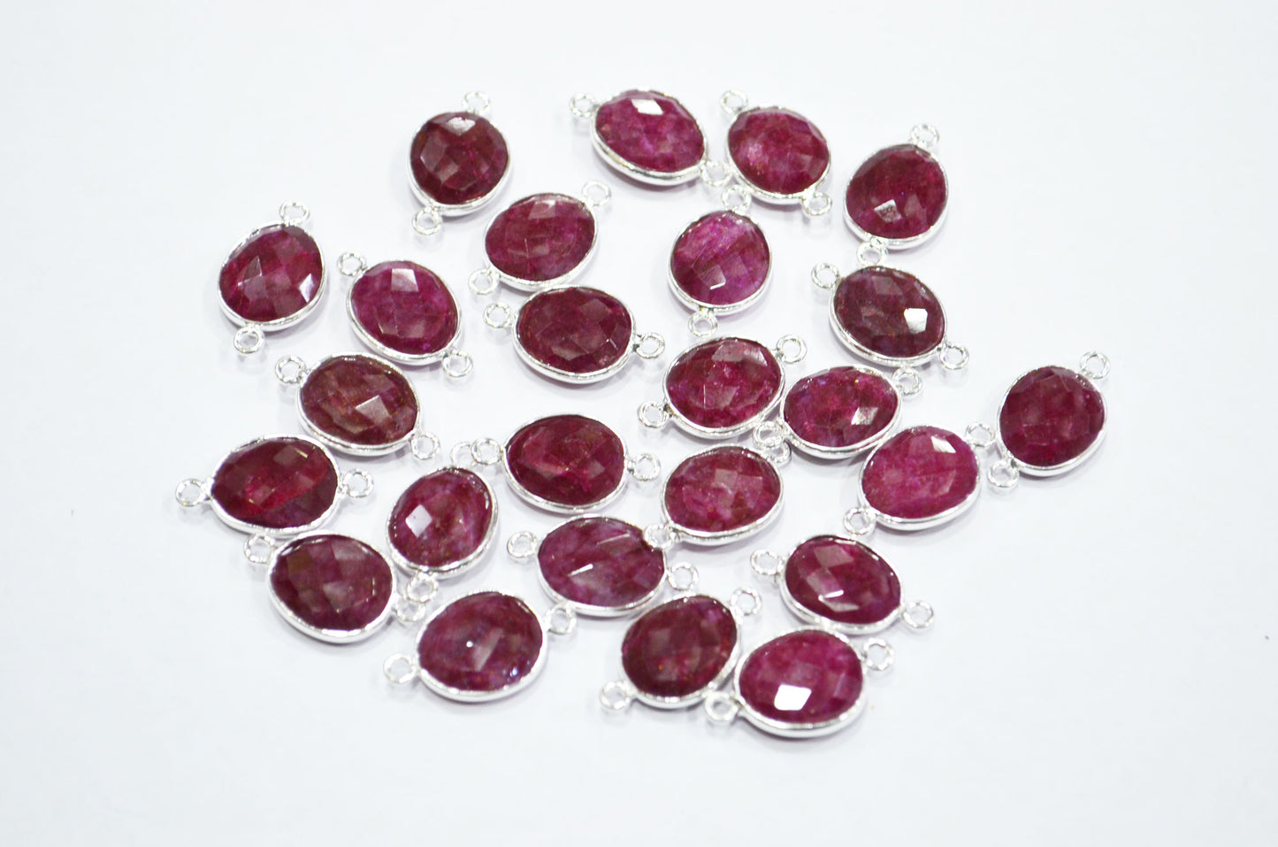 Dyed Ruby Faceted Oval Shape Connector , Sold By Piece , 12x21 mm , RB-7309