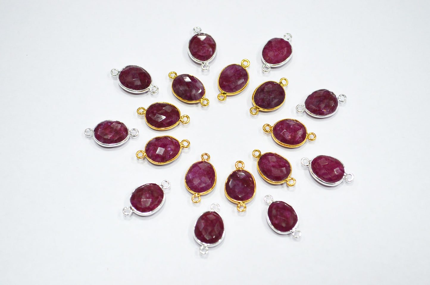 Dyed Ruby Faceted Oval Shape Connector , Sold By Piece , 12x21 mm , RB-7309