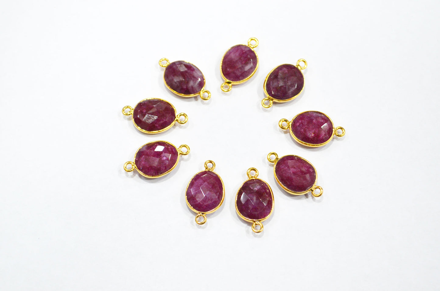 Dyed Ruby Faceted Oval Shape Connector , Sold By Piece , 12x21 mm , RB-7309