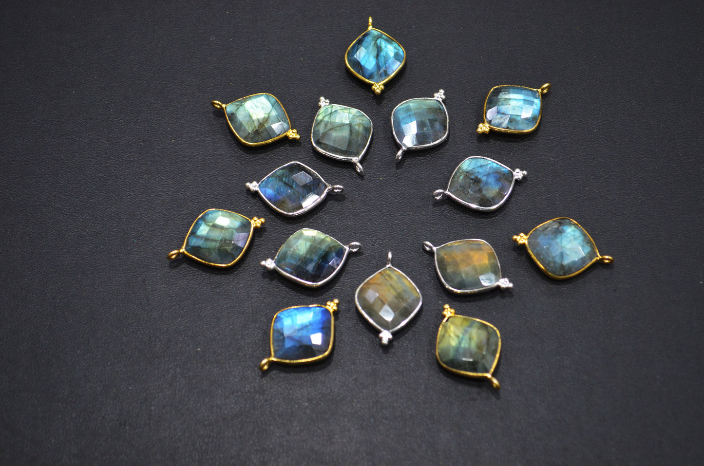 Flashy Labradorite Faceted Flat Dew Drops Shape Single Bail Connector , Sold By Piece , 16x25 mm , RB-7311