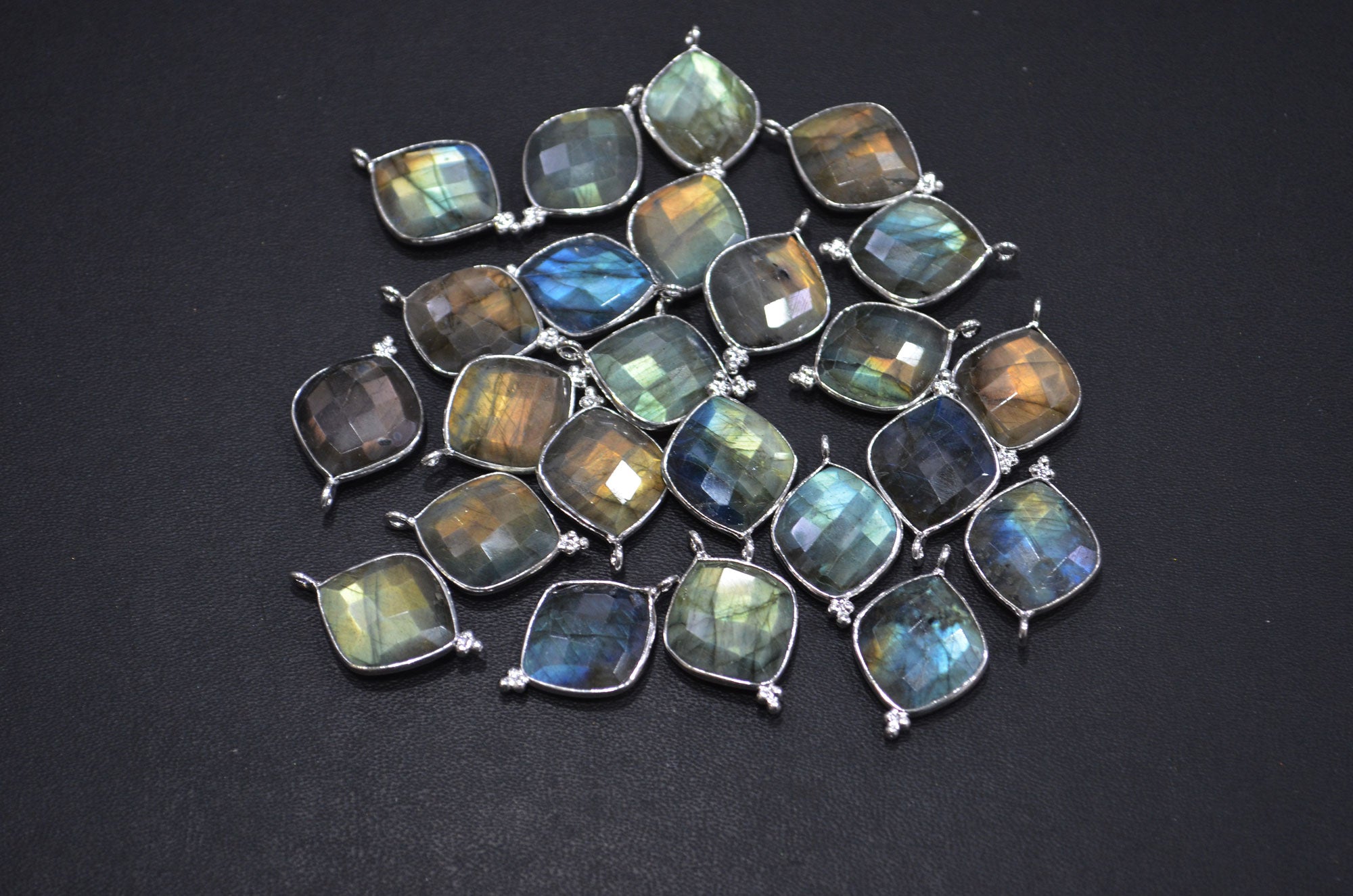 Flashy Labradorite Faceted Flat Dew Drops Shape Single Bail Connector , Sold By Piece , 16x25 mm , RB-7311
