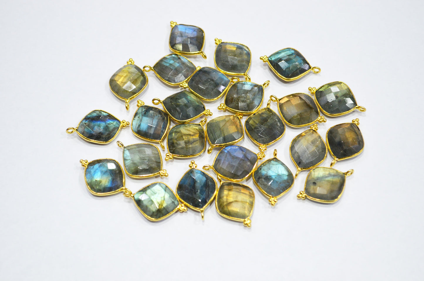 Flashy Labradorite Faceted Flat Dew Drops Shape Single Bail Connector , Sold By Piece , 16x25 mm , RB-7311