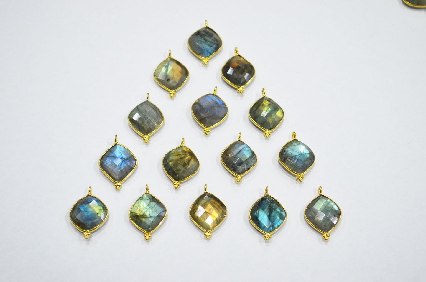 Flashy Labradorite Faceted Flat Dew Drops Shape Single Bail Connector , Sold By Piece , 16x25 mm , RB-7311