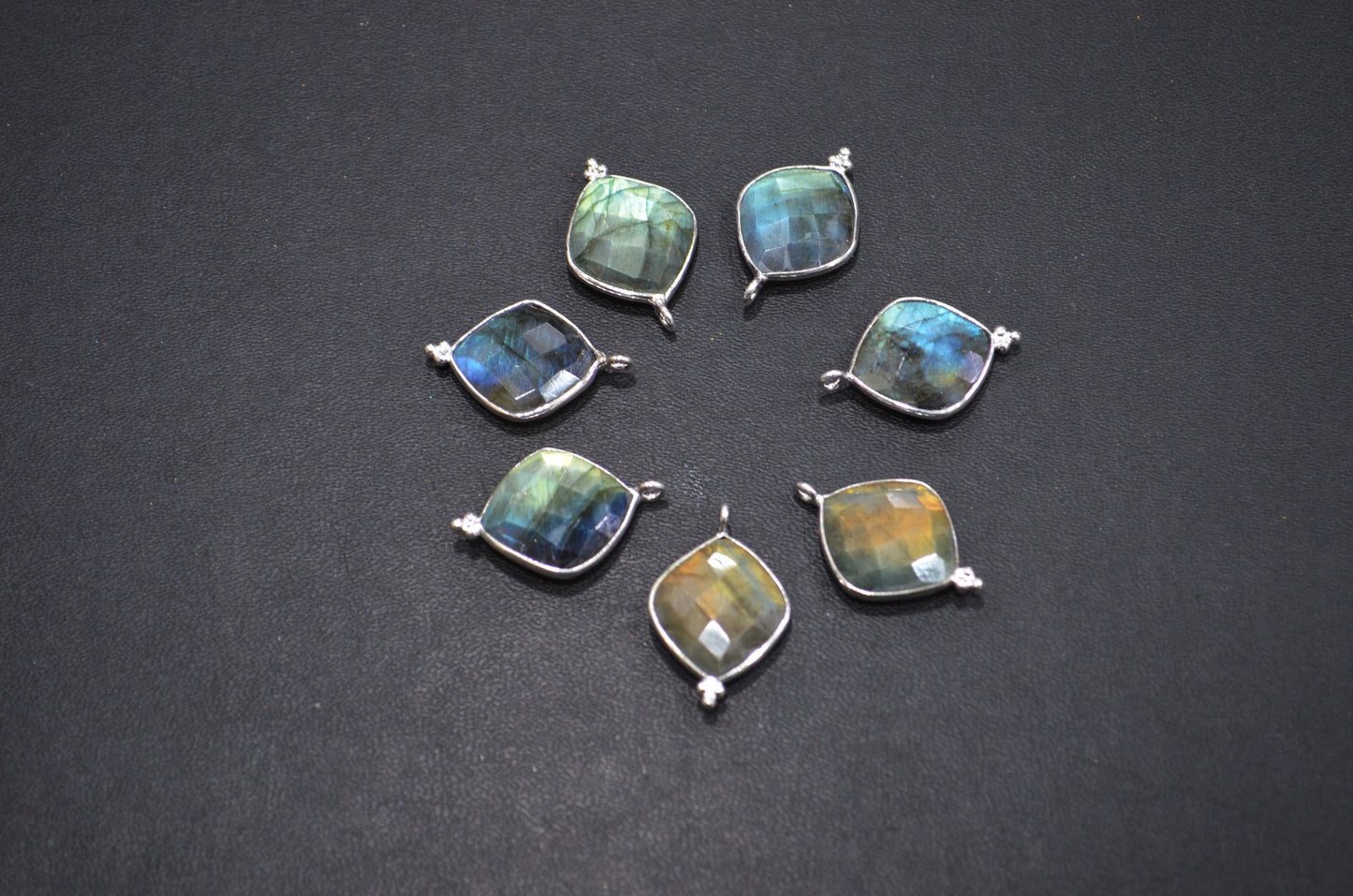 Flashy Labradorite Faceted Flat Dew Drops Shape Single Bail Connector , Sold By Piece , 16x25 mm , RB-7311