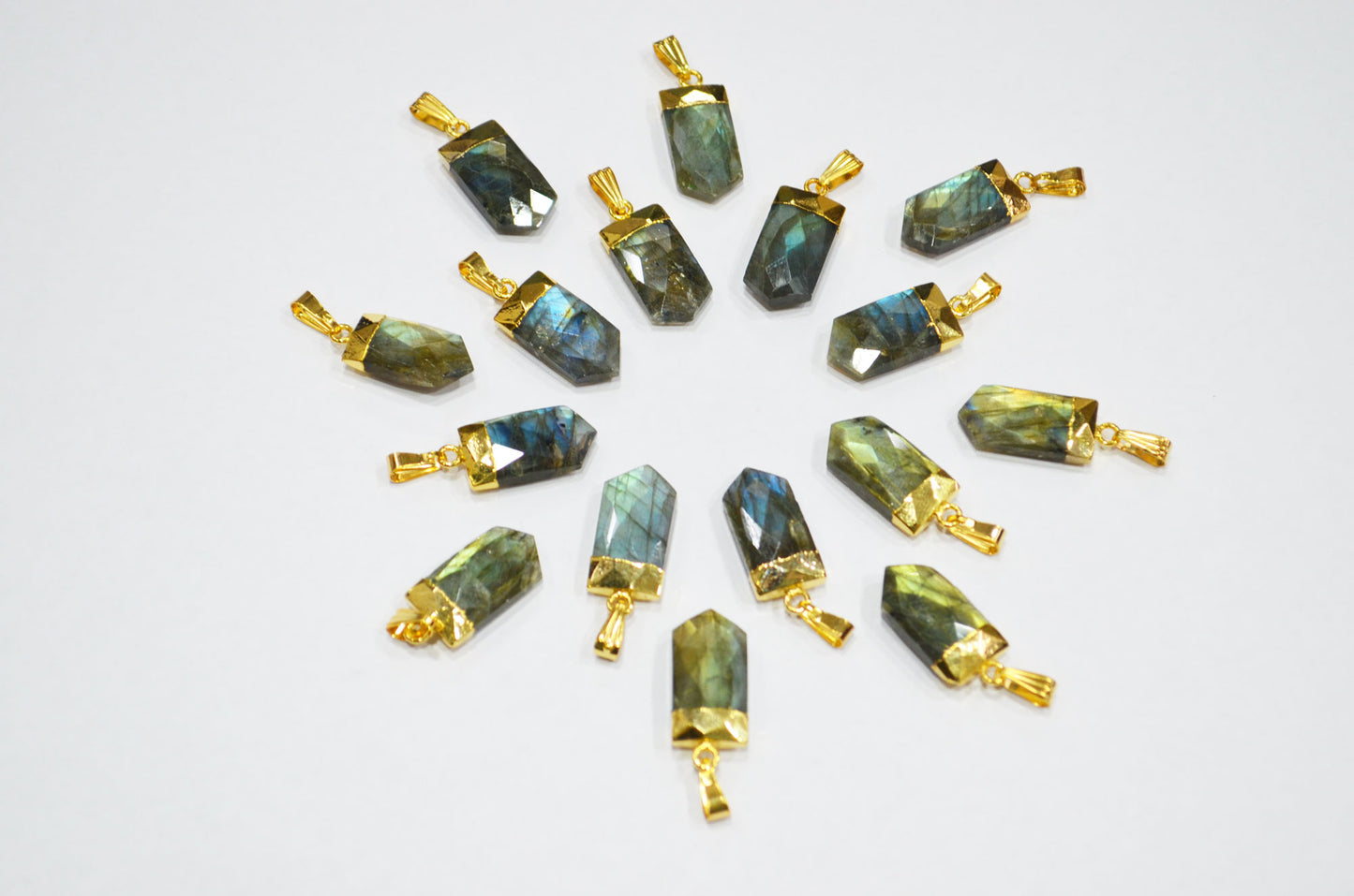 Flashy Labradorite Electroplated Bullet Shape Pendant , Labradorite Faceted Charm , Sold By Piece , 10x20 mm , RB-7312
