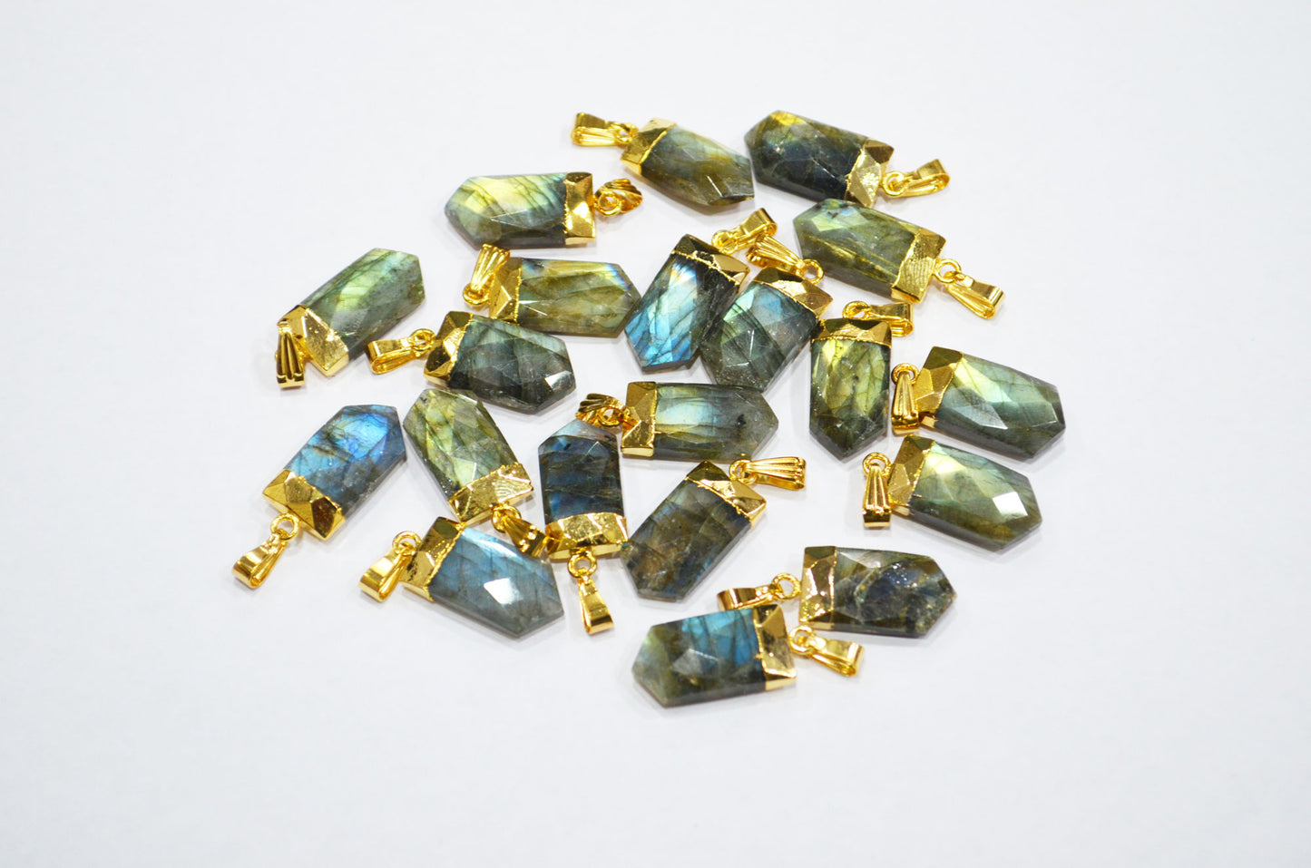 Flashy Labradorite Electroplated Bullet Shape Pendant , Labradorite Faceted Charm , Sold By Piece , 10x20 mm , RB-7312