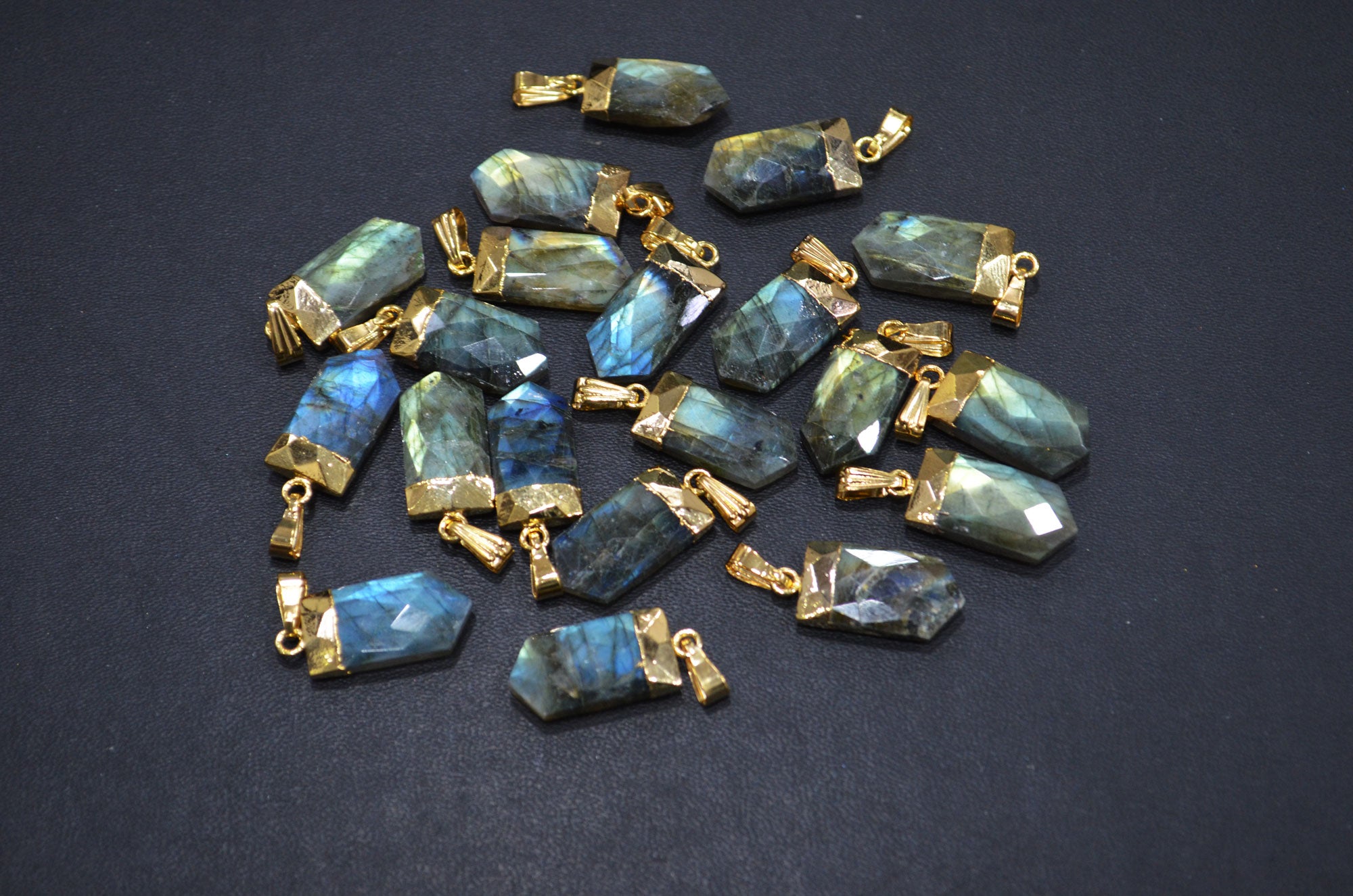 Flashy Labradorite Electroplated Bullet Shape Pendant , Labradorite Faceted Charm , Sold By Piece , 10x20 mm , RB-7312