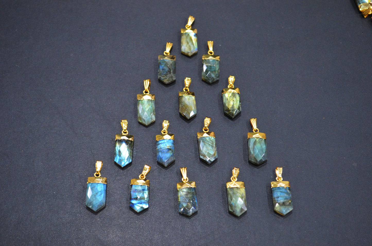 Flashy Labradorite Electroplated Bullet Shape Pendant , Labradorite Faceted Charm , Sold By Piece , 10x20 mm , RB-7312