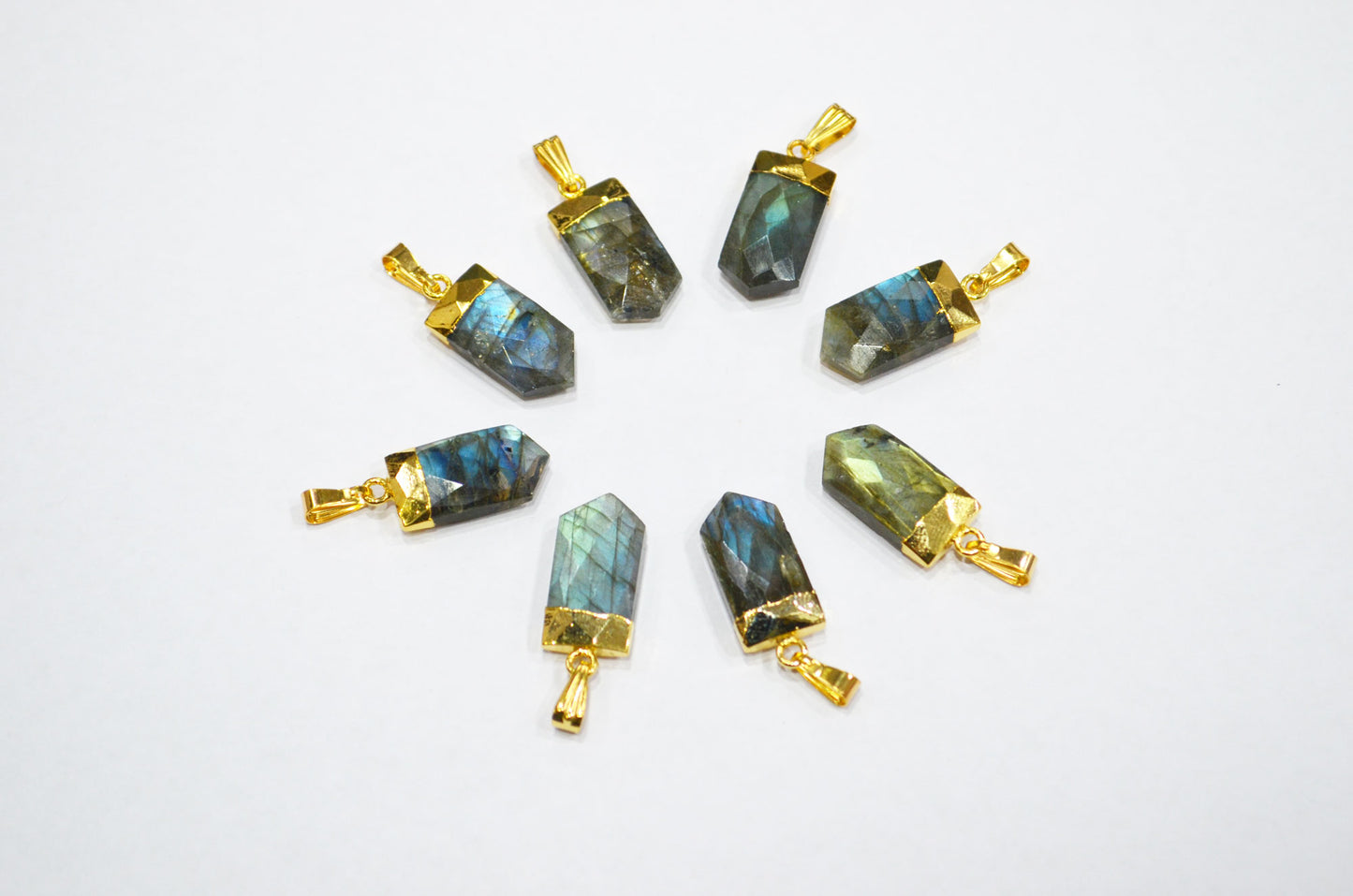 Flashy Labradorite Electroplated Bullet Shape Pendant , Labradorite Faceted Charm , Sold By Piece , 10x20 mm , RB-7312