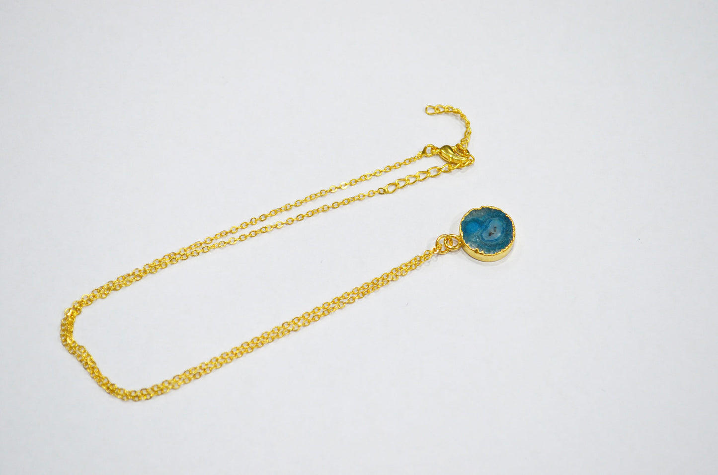 Sky Blue Solar Quartz Smooth Coin Shape Pendant With Adjustable Chain And Lobster Lock Necklace , 14 mm , RB-7321