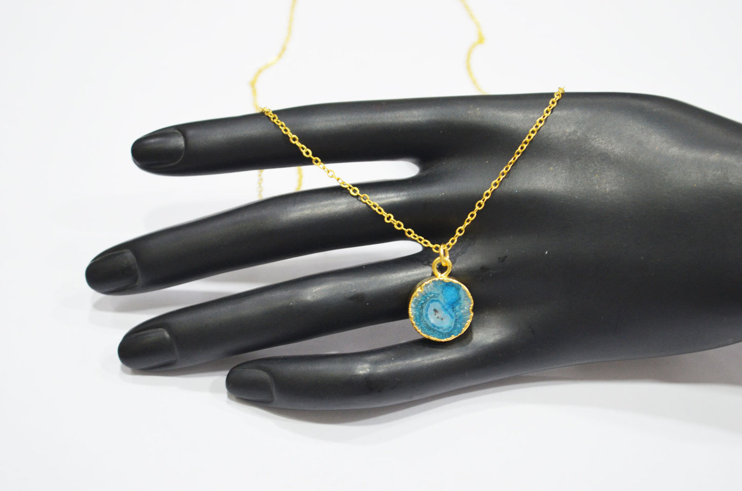 Sky Blue Solar Quartz Smooth Coin Shape Pendant With Adjustable Chain And Lobster Lock Necklace , 14 mm , RB-7321