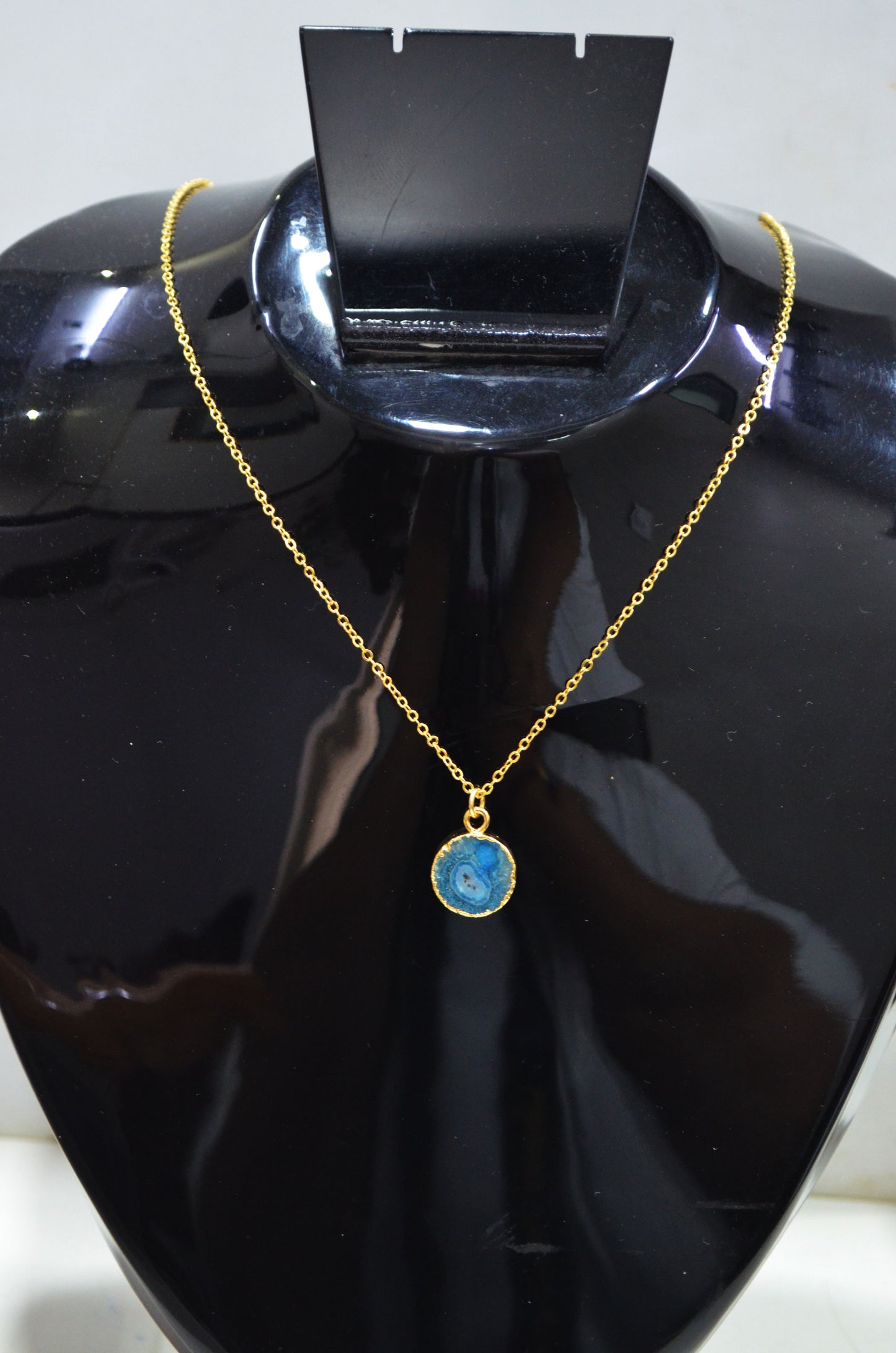 Sky Blue Solar Quartz Smooth Coin Shape Pendant With Adjustable Chain And Lobster Lock Necklace , 14 mm , RB-7321