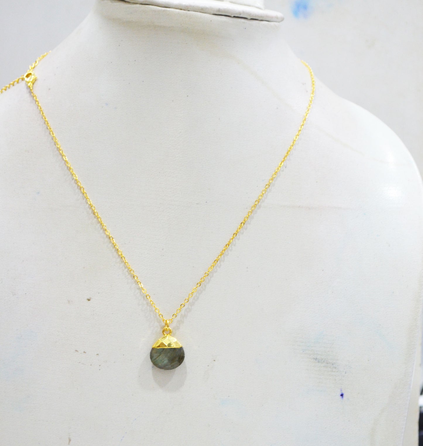 Labradorite Faceted Heart Shape Pendant With Adjustable Chain And Lobster Lock Necklace , 14 mm , RB-7325